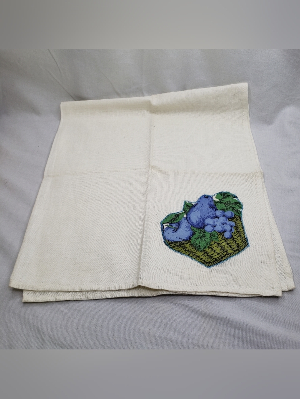 Vintage Applique Blue Fruit Basket XL Dish Towel